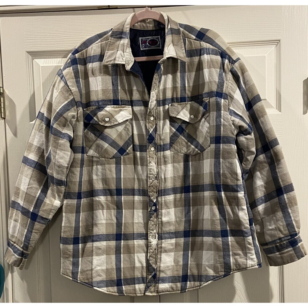 Vintage Wiliams Bay Quilt Lined Flannel Snap Button Outdoor Jacket Men’s Sz L